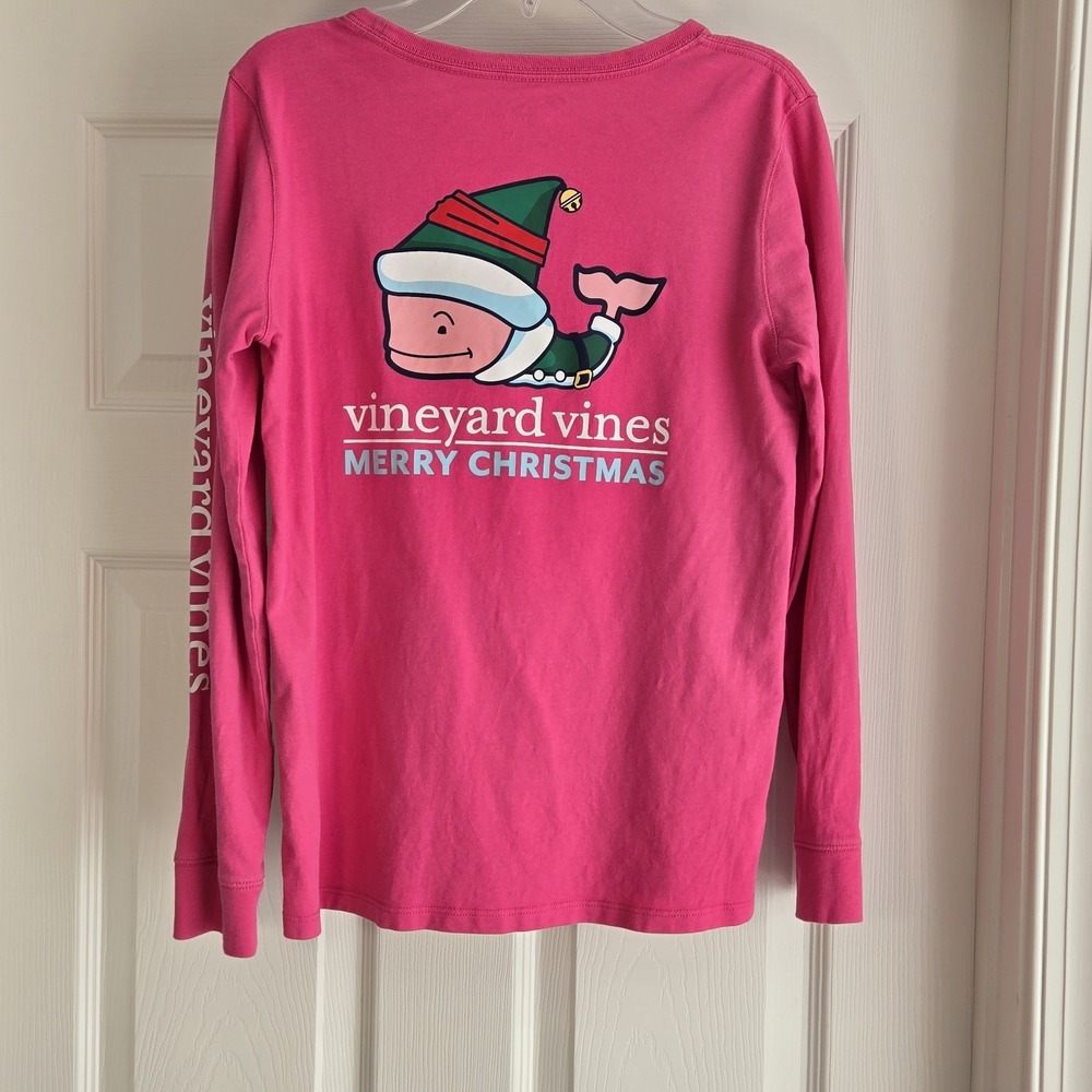 Vineyard Vines Pink Long Sleeve Christmas Elf Shirt Girl's Size‎ L 14 T-Shirt